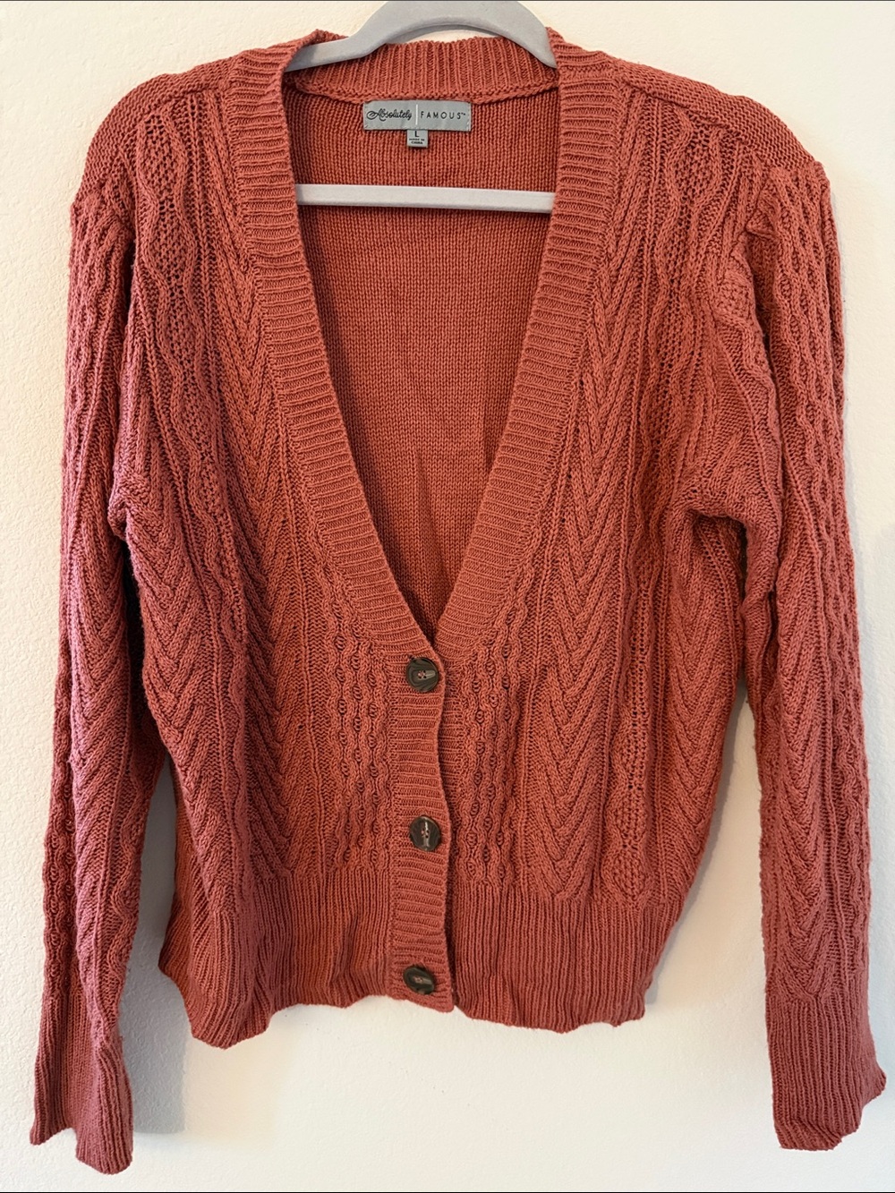 Absolutely Famous Chunky Cable Cardigan - Rust Orange